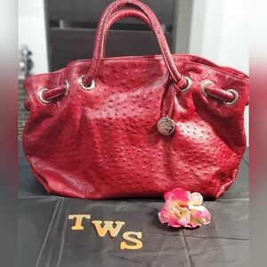 Red Ostrich-Embossed Tote Bag‎